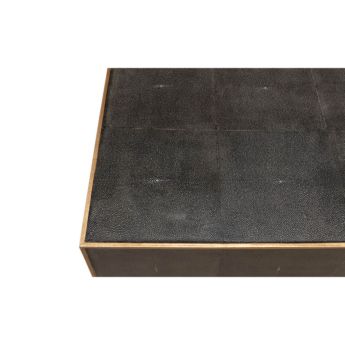 Square leather coffee table, close-up top surface.