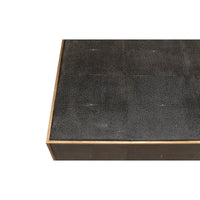 Square leather coffee table, close-up top surface.