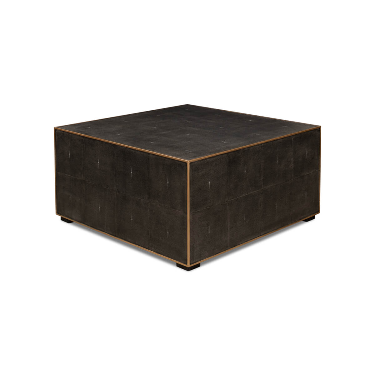 Square leather coffee table, left angled view.