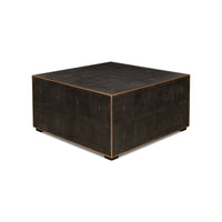 Square leather coffee table, left angled view.