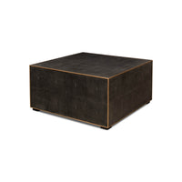 Square leather coffee table, angled front view.