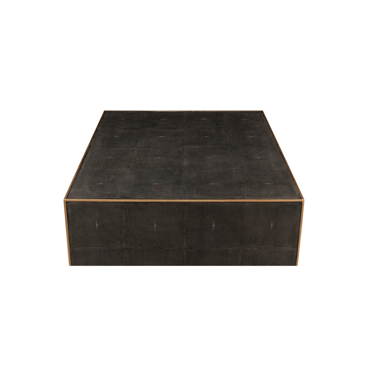 Square leather coffee table, top straight view.