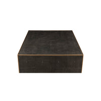 Square leather coffee table, top straight view.