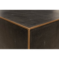 Square leather coffee table, corner detail.