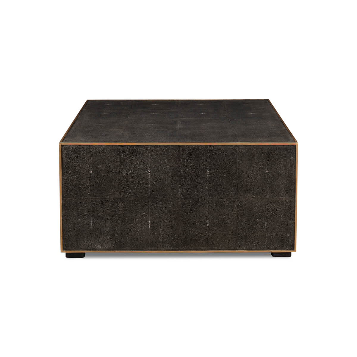 Square leather coffee table, front straight view.
