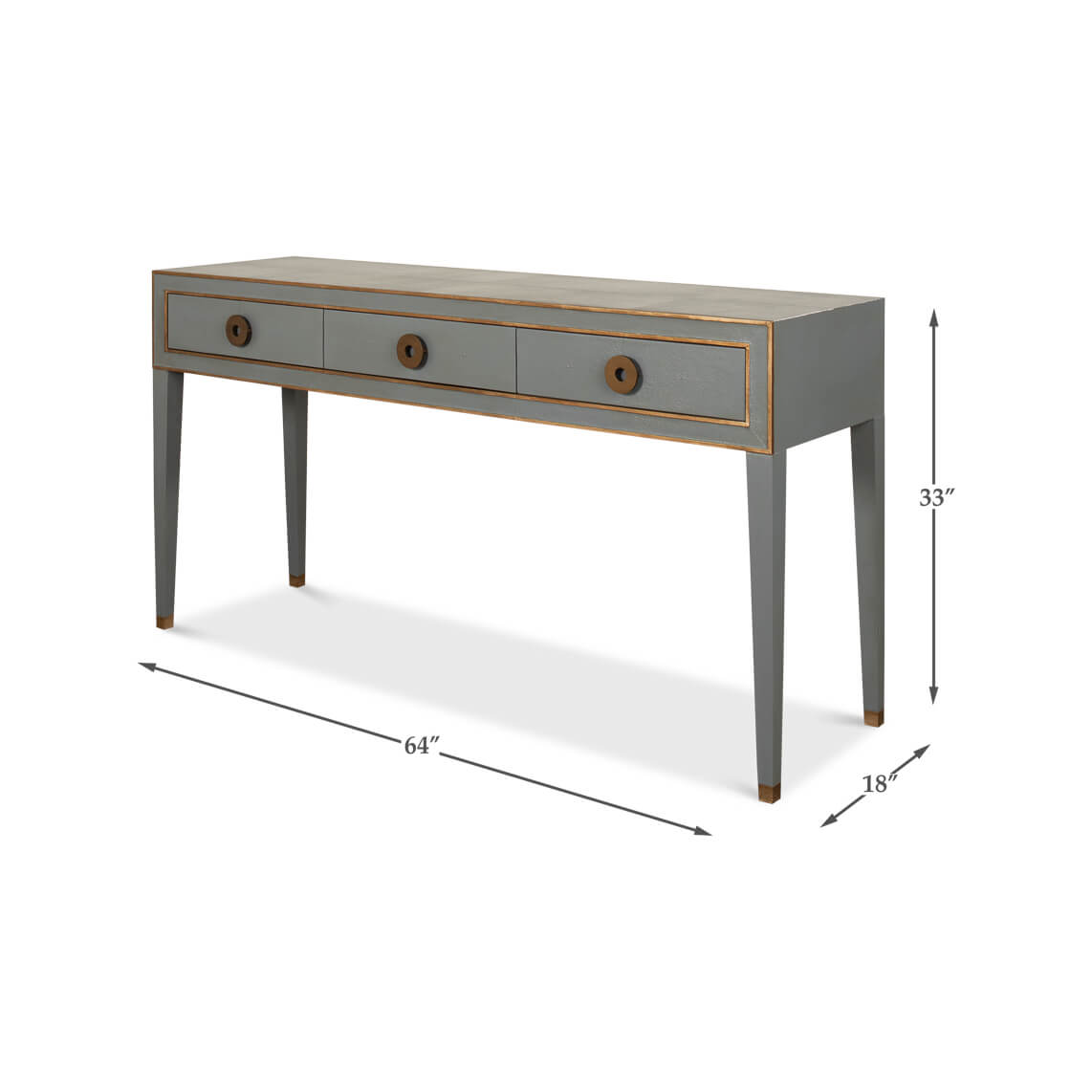 Dimensions of mid-century leather-wrapped console table.