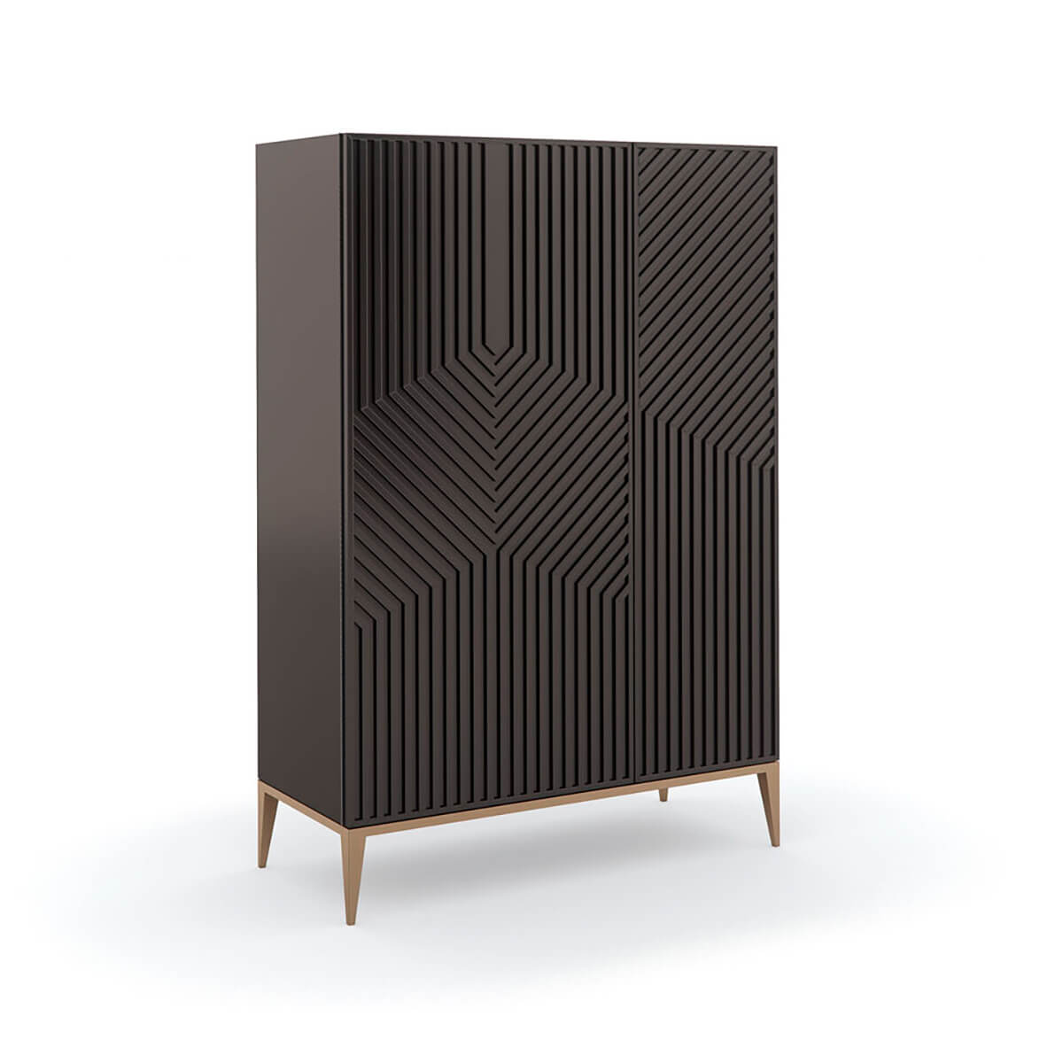 Angled side view of Mid Century Linen Press cabinet.