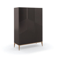 Angled side view of Mid Century Linen Press cabinet.