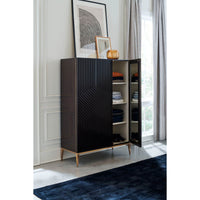 Mid Century Linen Press in room, left door open.