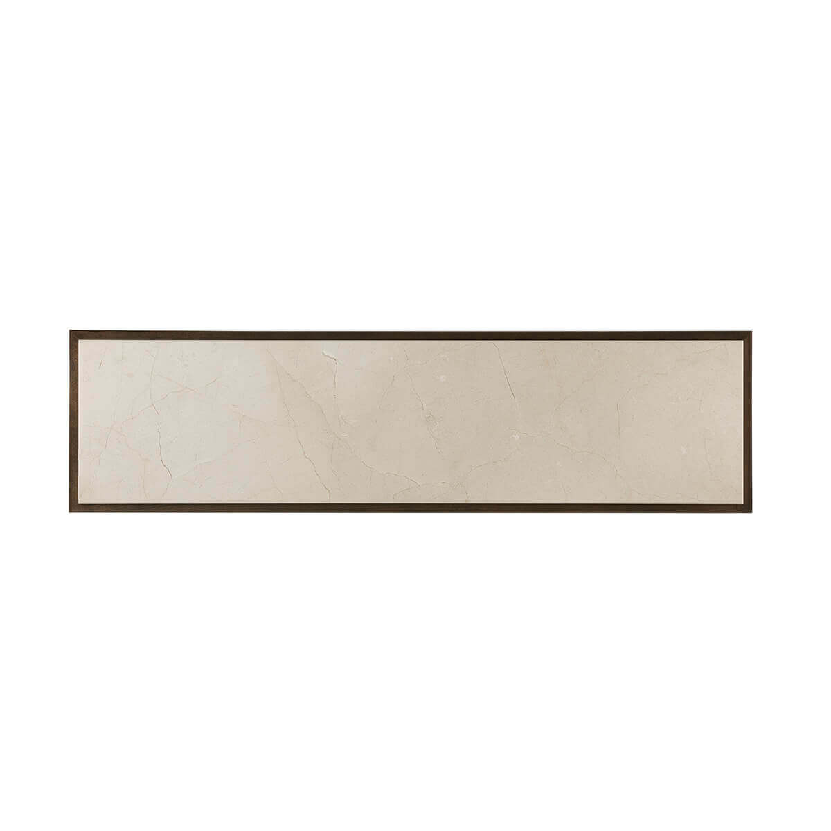Top-down view of marble top on mid-century buffet.