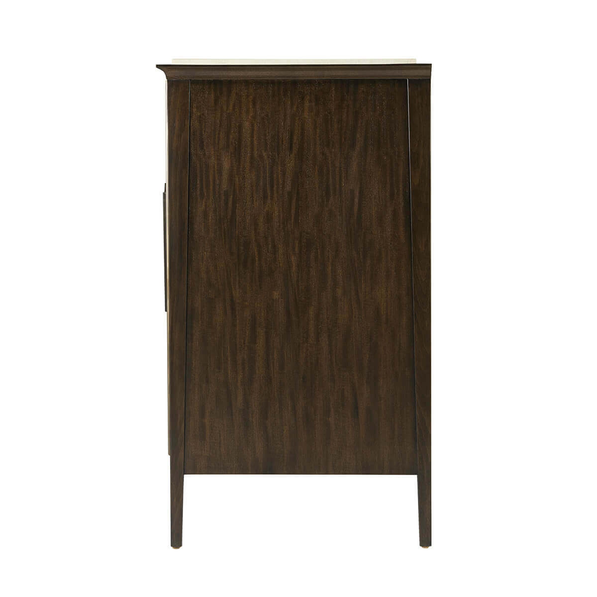 Side view of mid-century marble top buffet.