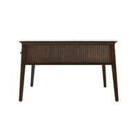 Side view showing table's ribbed wood details.