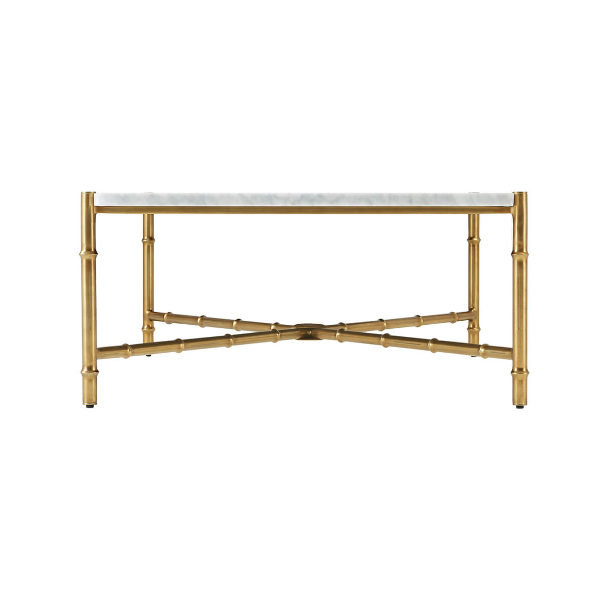 Side view of marble coffee table with detailed legs.
