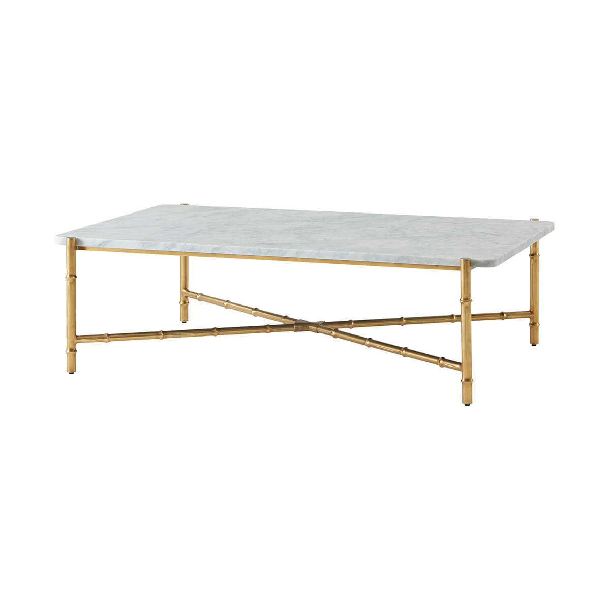 Marble top coffee table angled view with gold frame.