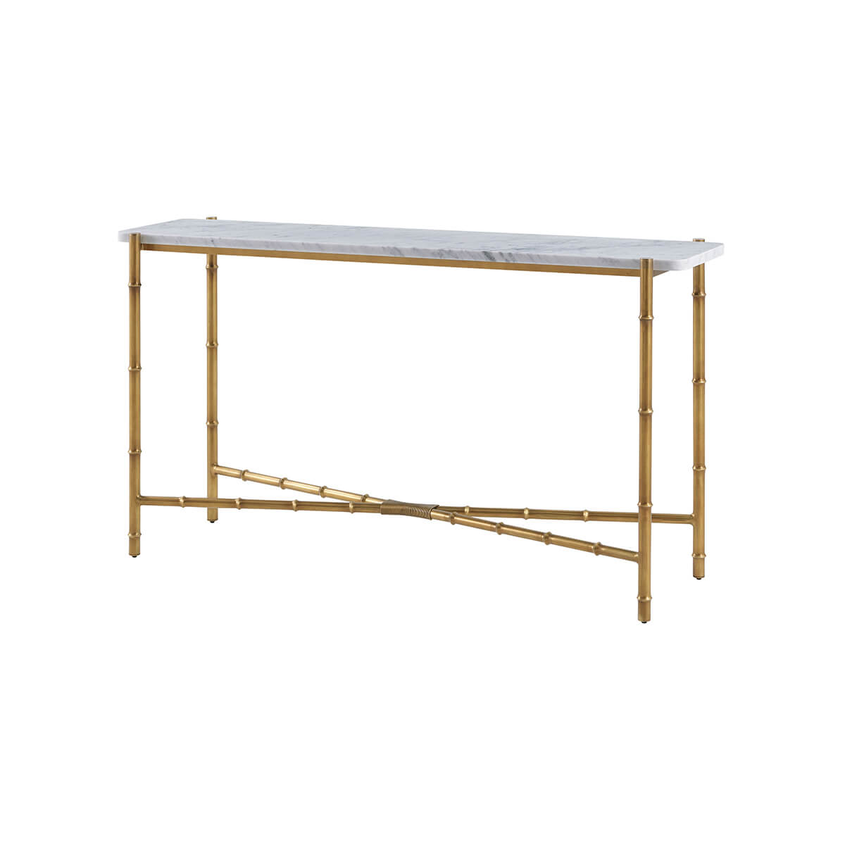Mid-century marble top console table with gold legs.