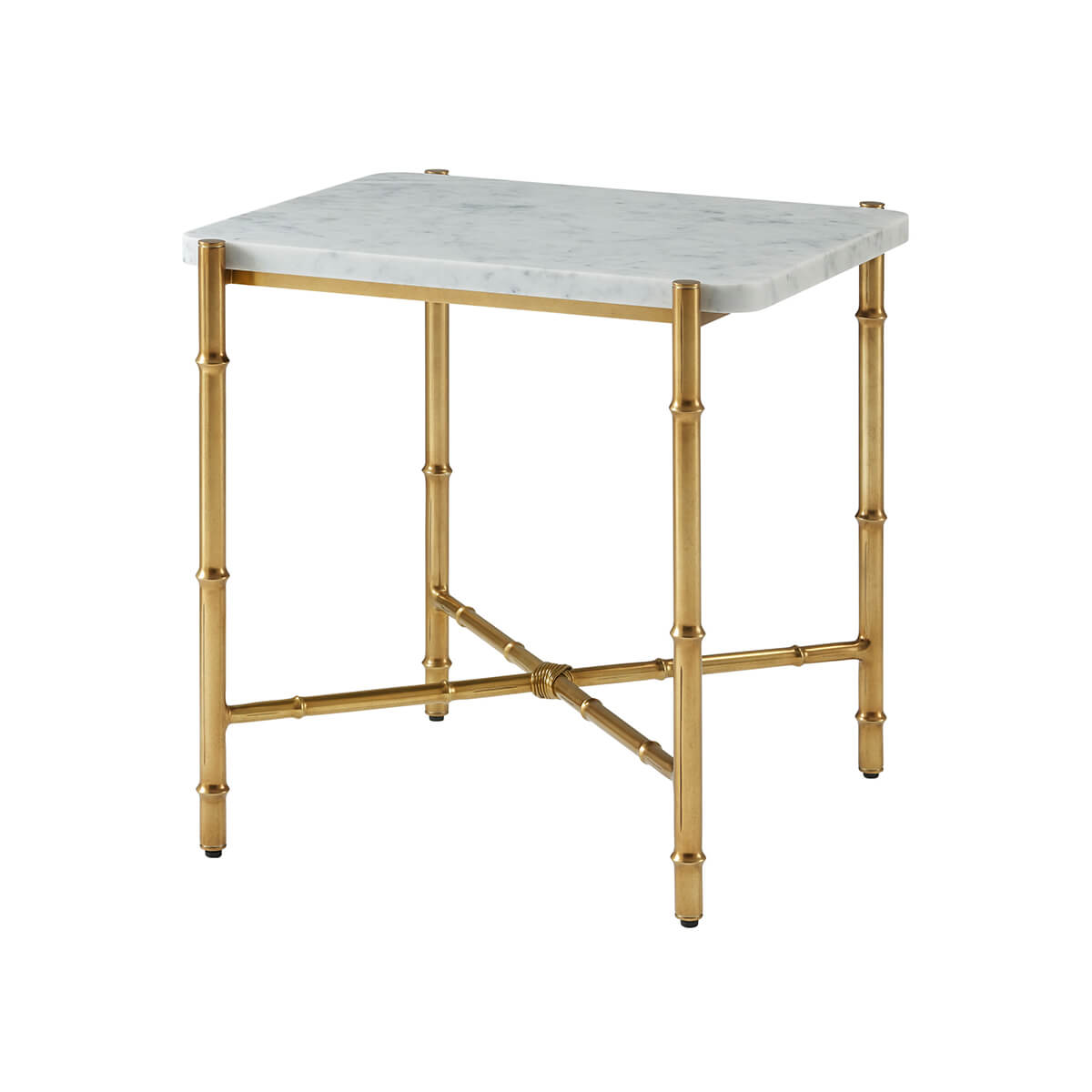 Mid-century marble top end table, angled view.