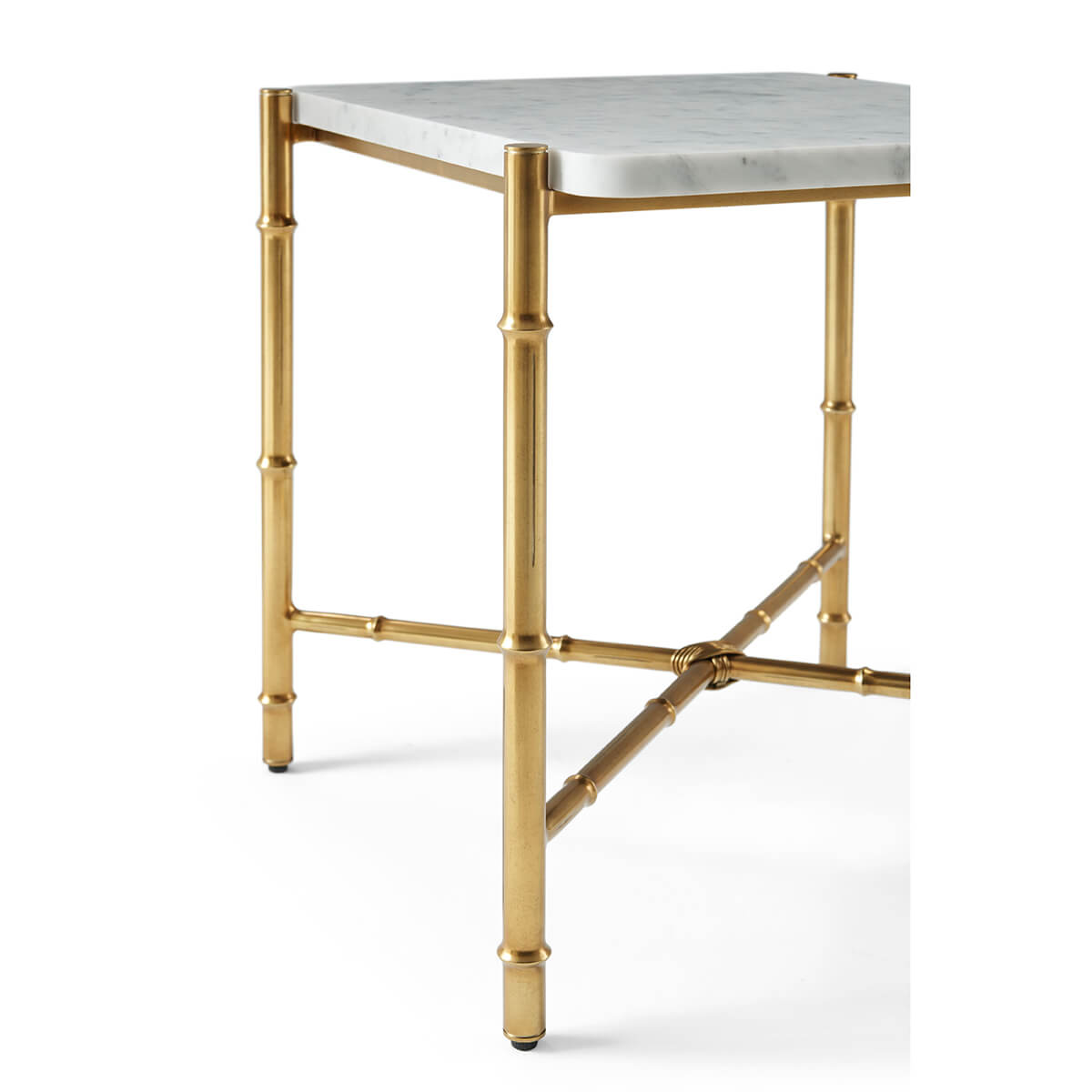 Close-up of leg design, mid-century marble end table.