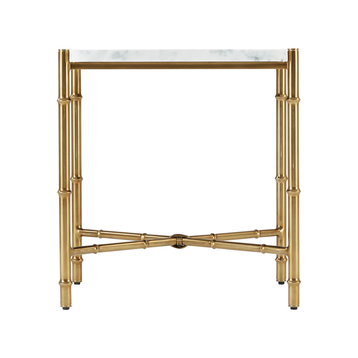Side view of mid-century marble top end table.