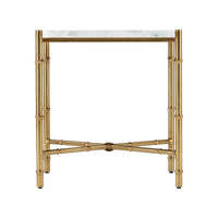 Side view of mid-century marble top end table.