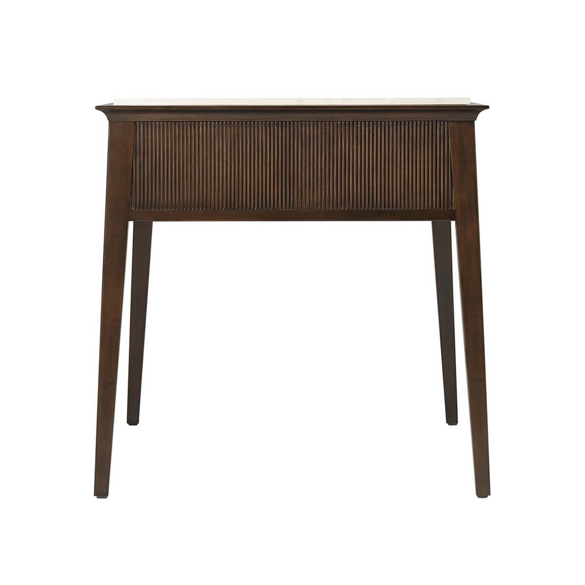 Alternate side view of marble top side table.