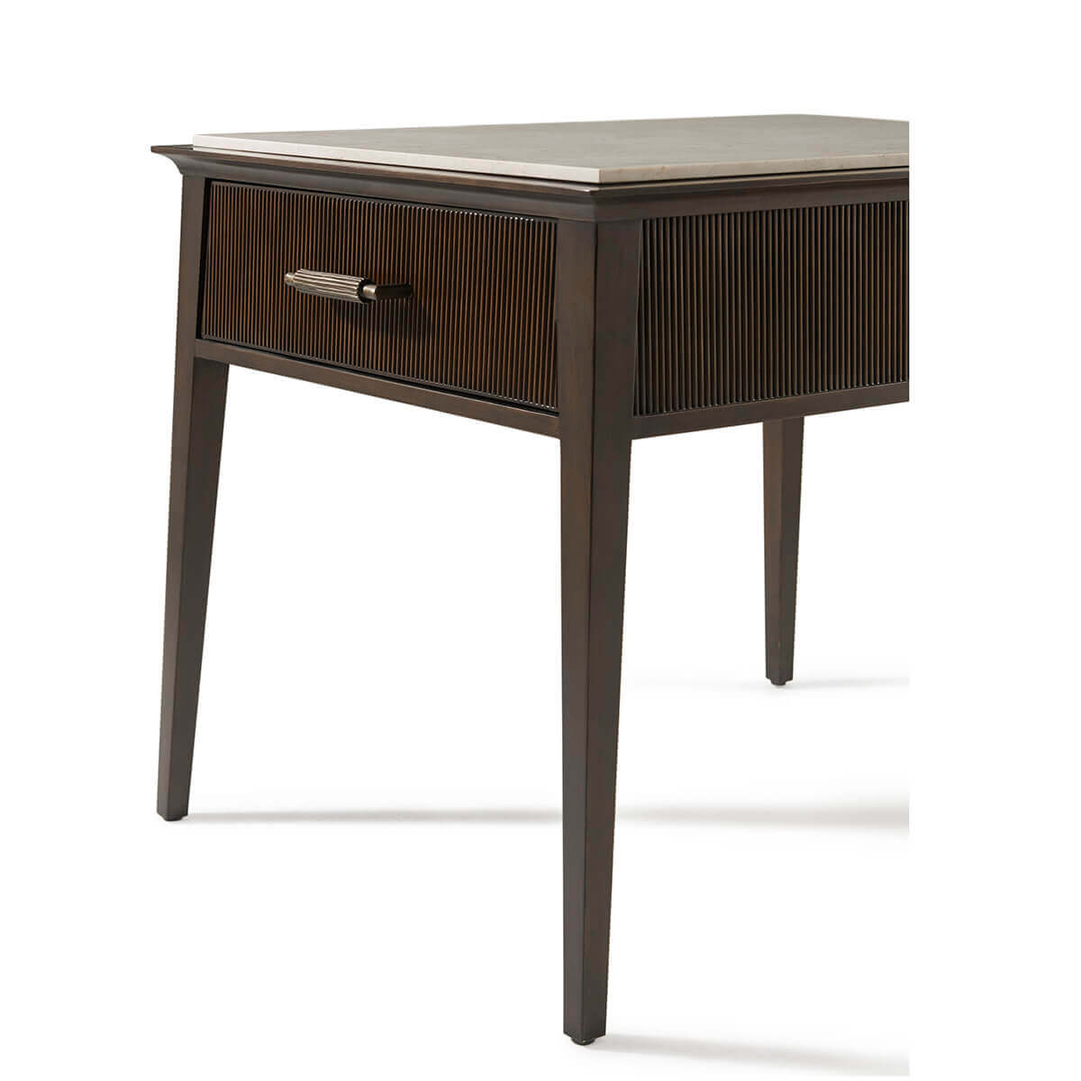 Close-up mid century side table with drawer.