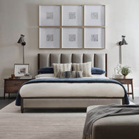 Bedroom setup with mid century side tables by bed.