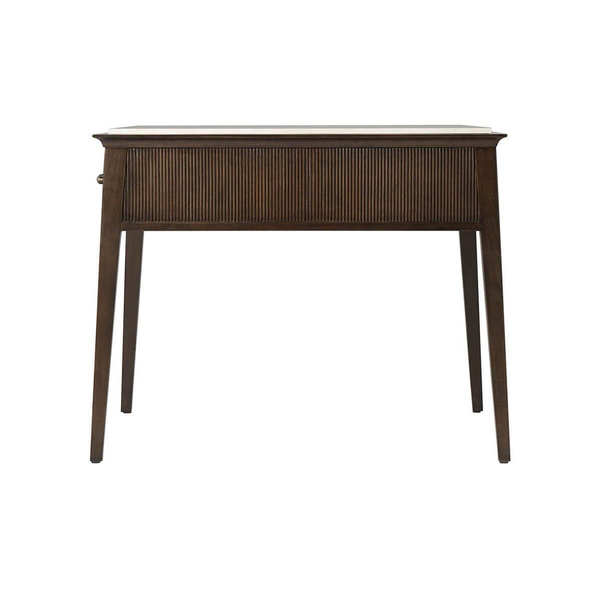 Side profile of mid century marble side table.