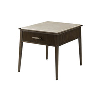 Mid century marble top side table angled view.