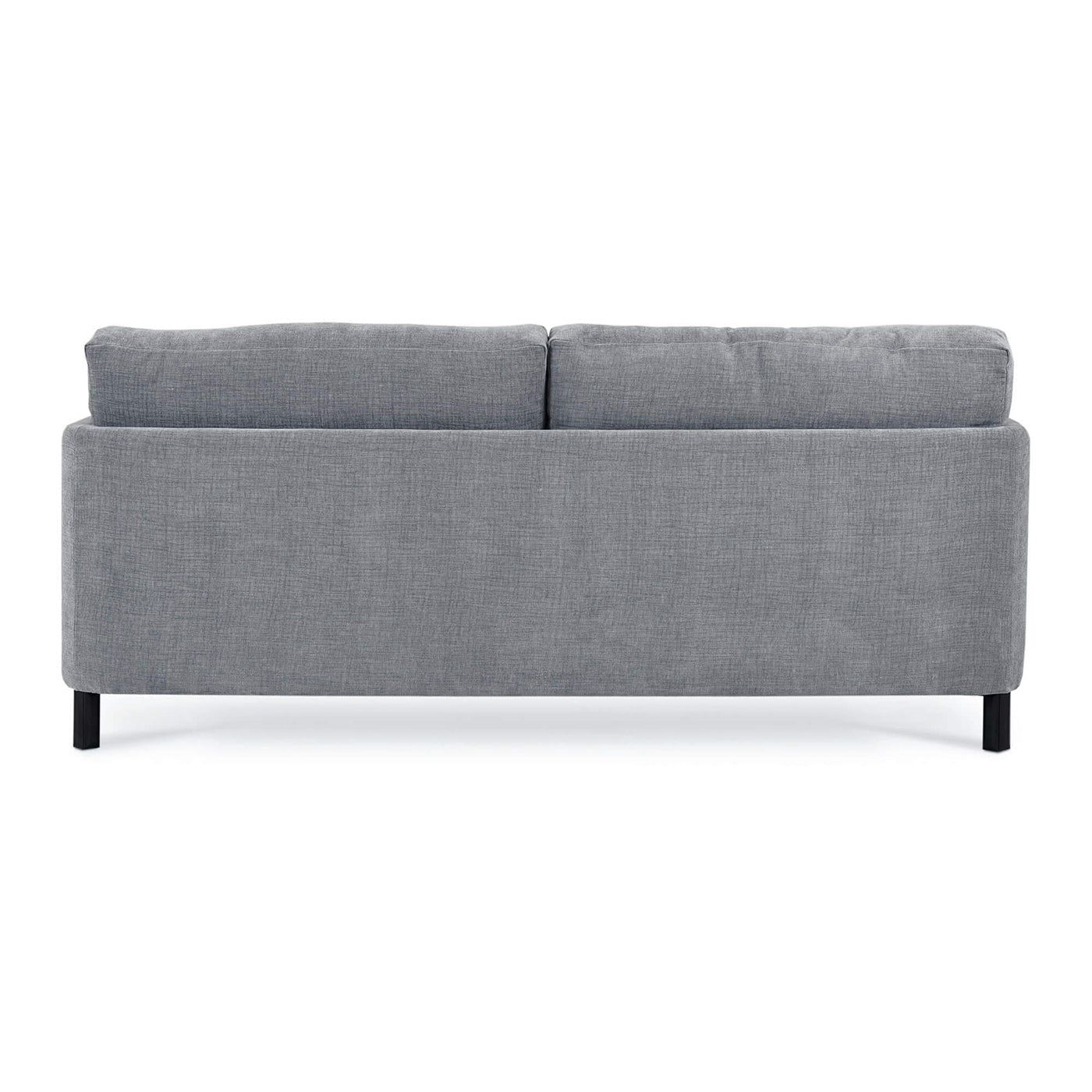 Mid-century gray sofa, back view.