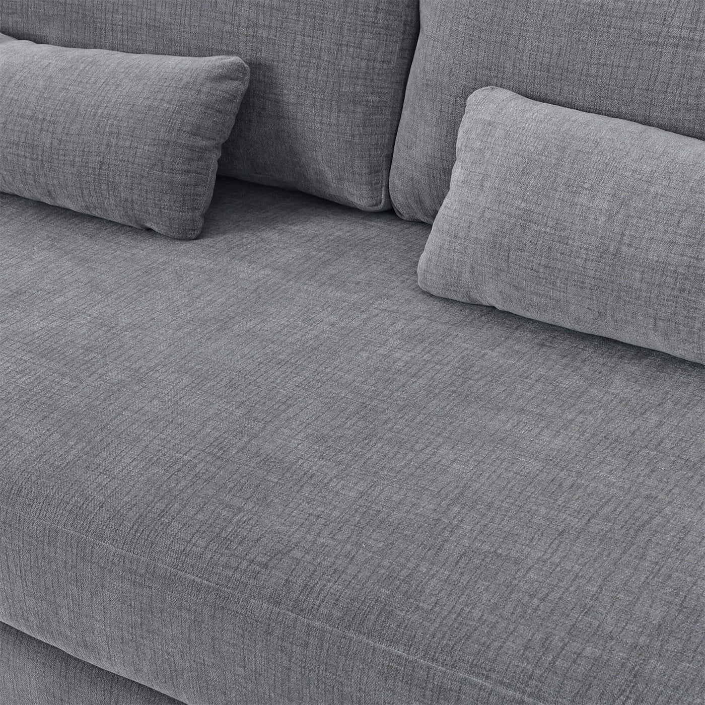 Mid-century gray sofa seat, cushion detail.