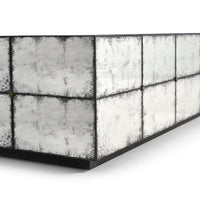 Side view, mirrored cocktail table, detailed pattern.