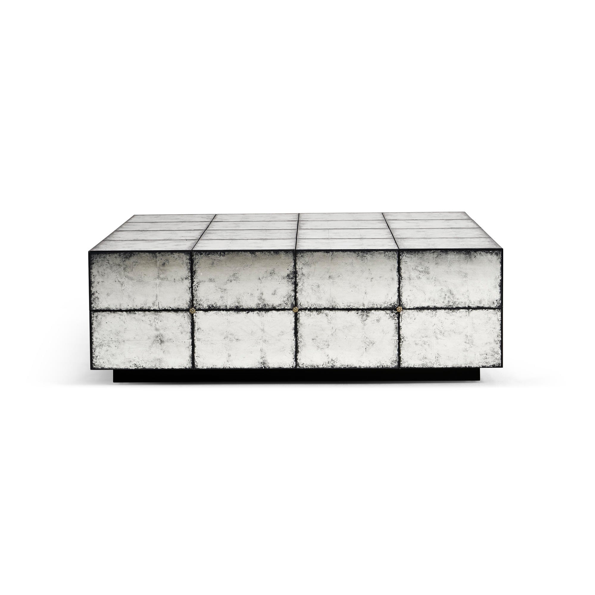 Rectangular mirrored cocktail table, front view.