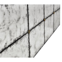 Detailed view, mirrored table tile with metallic accent.