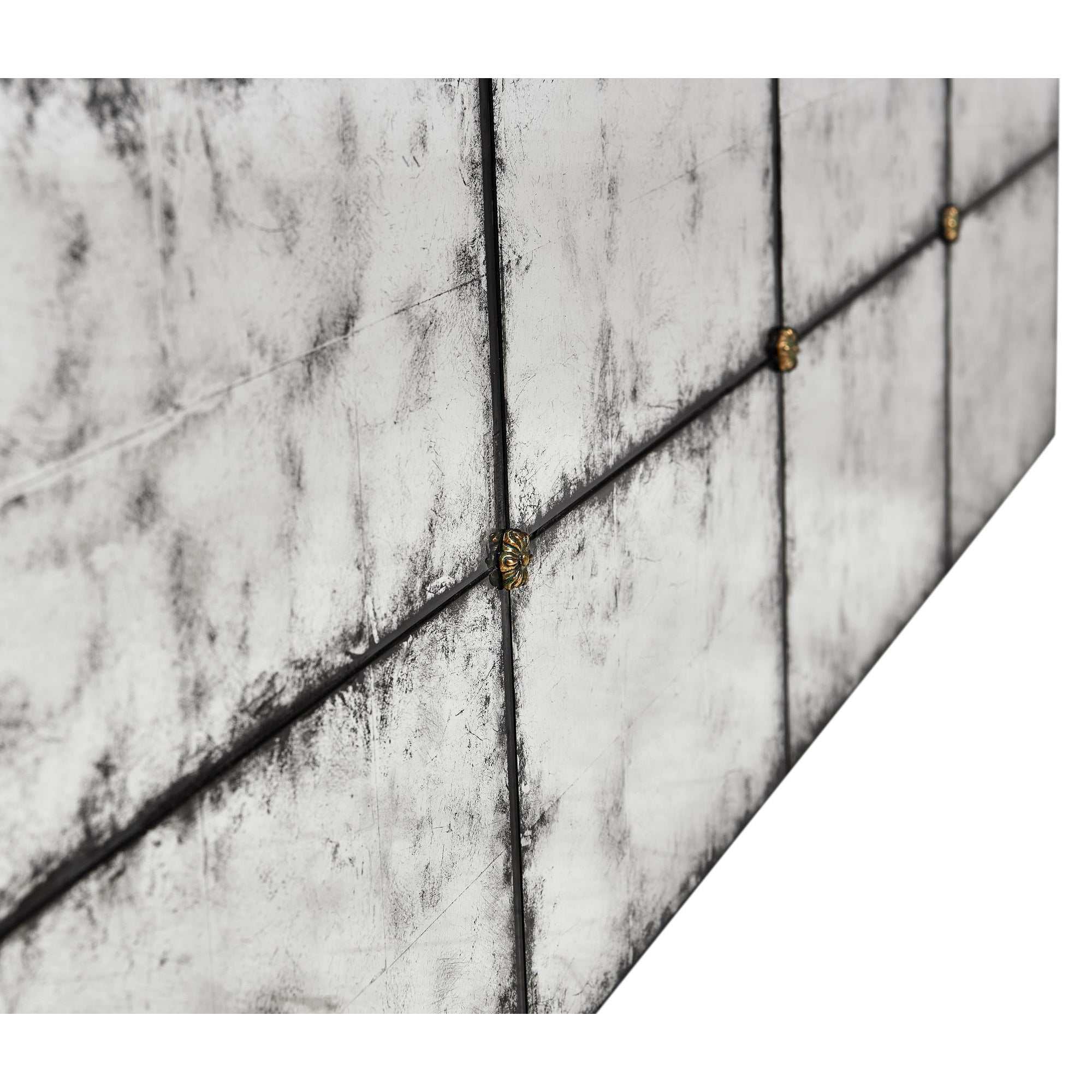 Detailed view, mirrored table tile with metallic accent.