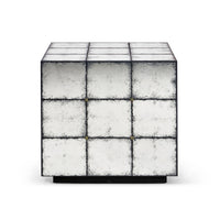 Front view of mirrored end table.