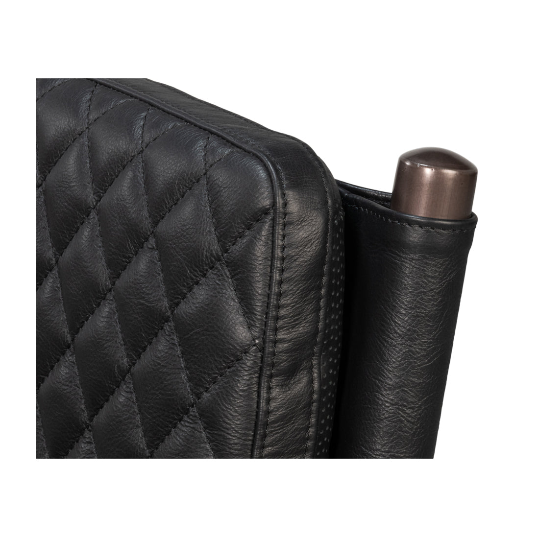 Top detail of backrest with metal post.