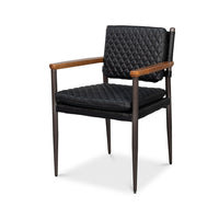 Mid-century black leather armchair front angle view.