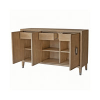 Open mid-century modern credenza showing shelves and drawers.