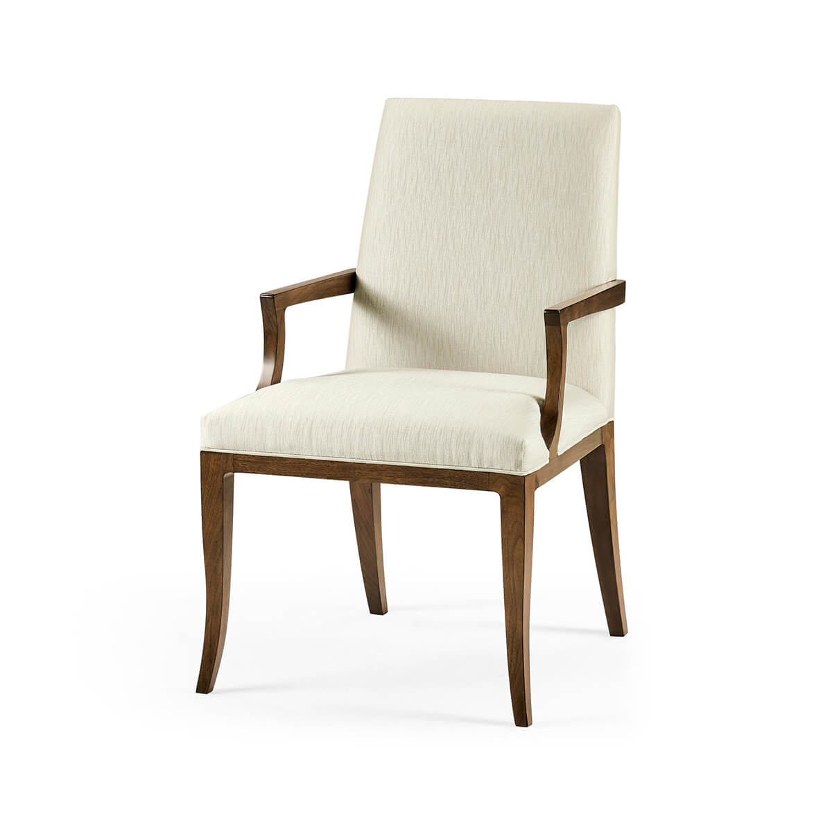 Mid-century modern dining armchair, angled view.