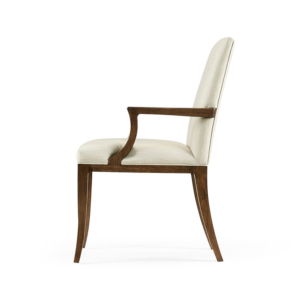 Mid-century modern dining armchair, side view.