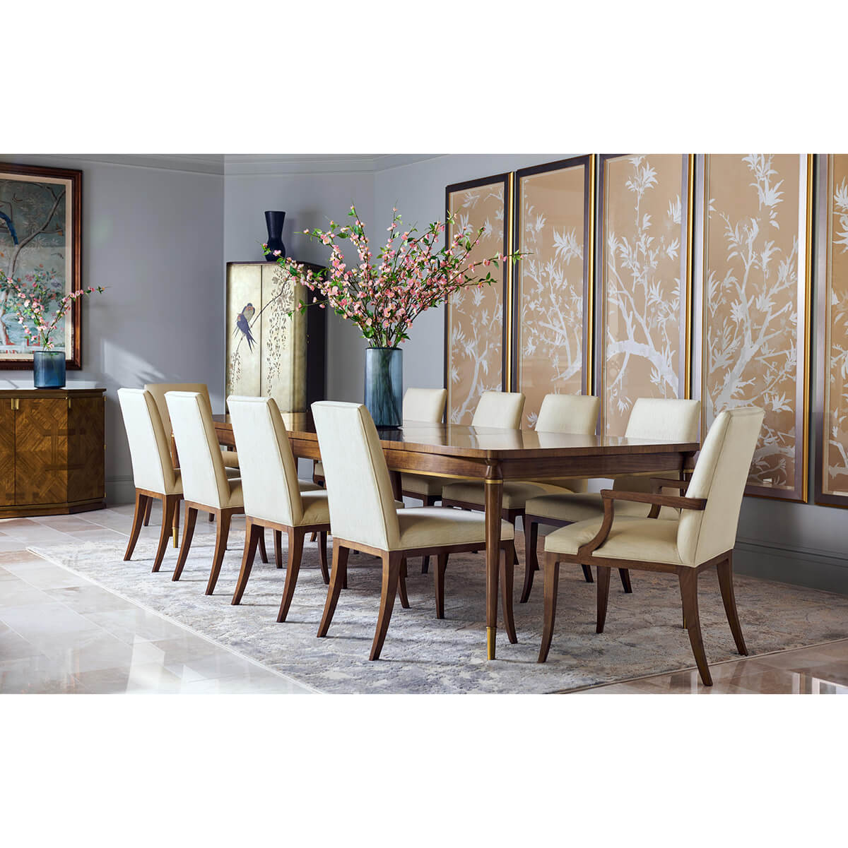Large dining room featuring mid-century modern chairs and table.