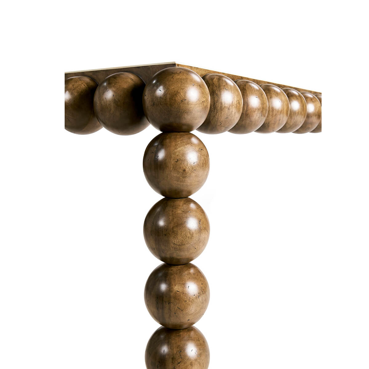 Close-up table corner mid century ball leg design.