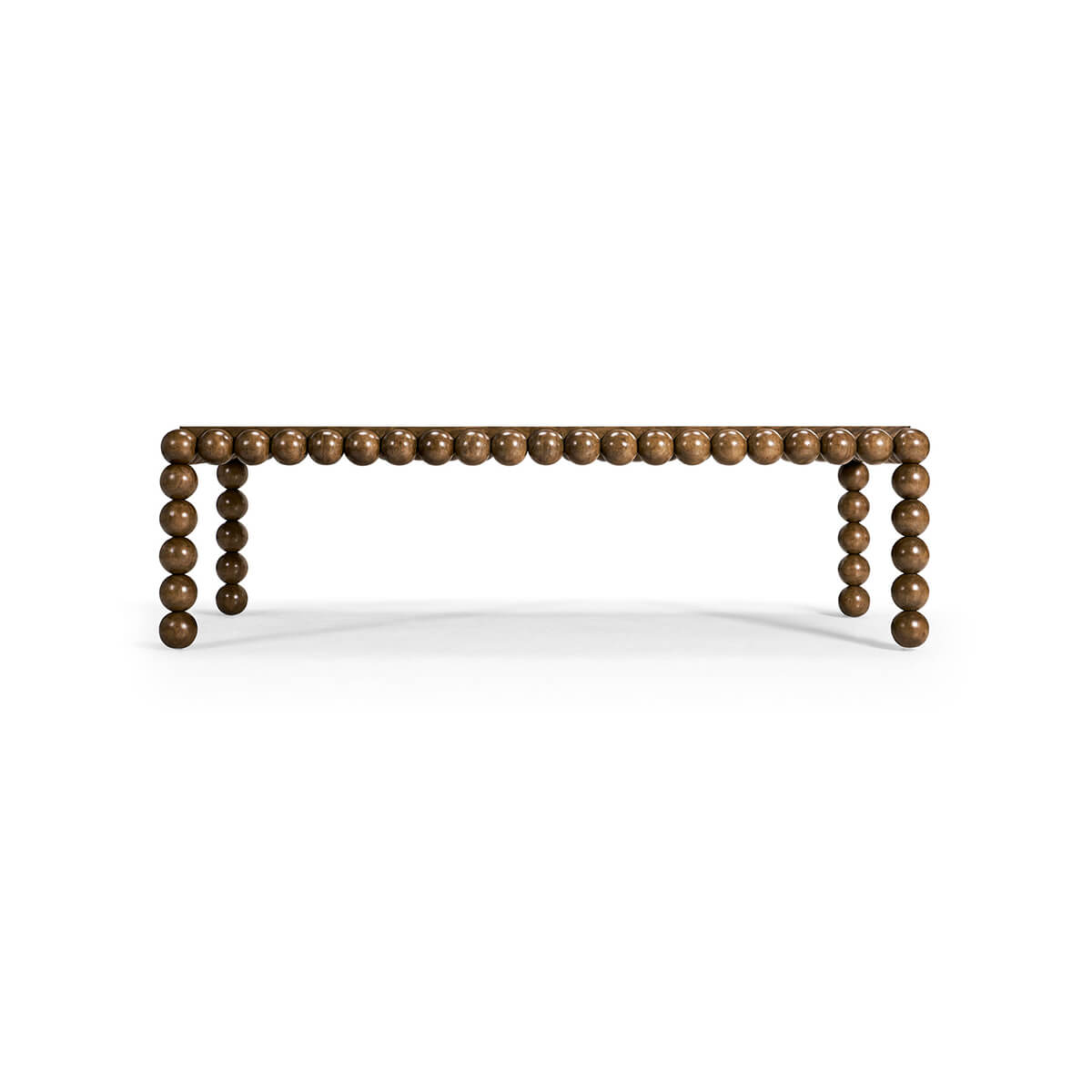 Front view mid century dining table with round legs.