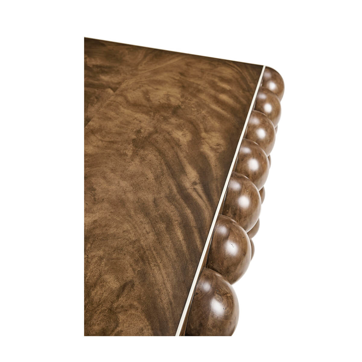 Edge details of mid century dining table surface.