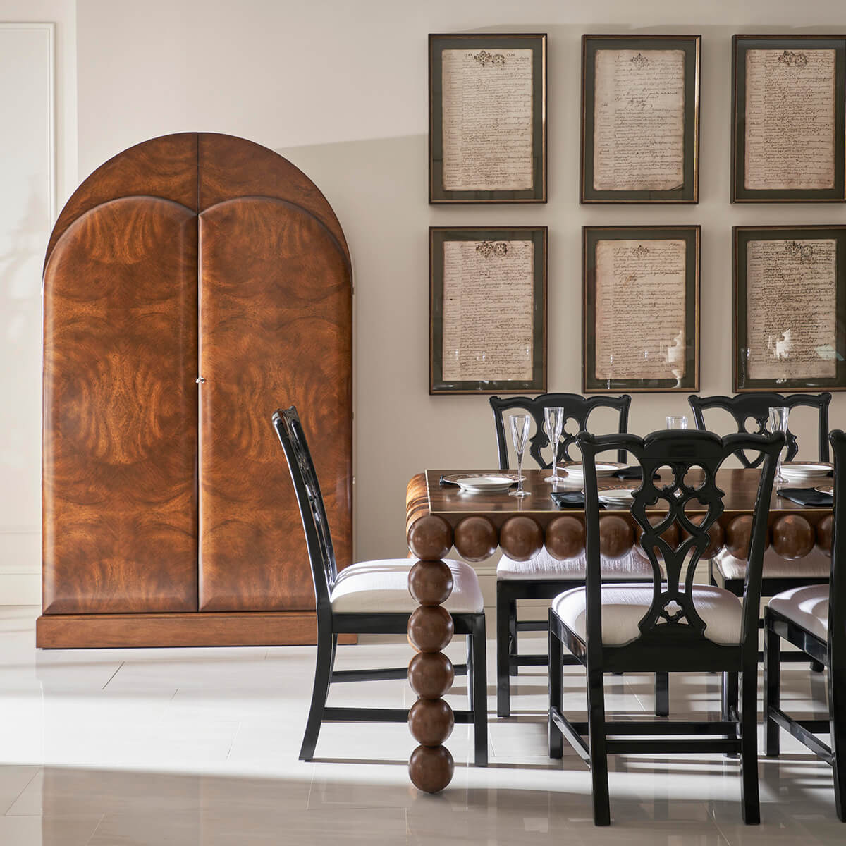 Dining room setting featuring mid century dining table.