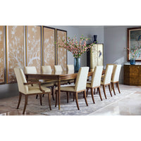 Dining room with mid-century modern table setup.