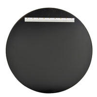 Back view of round mirror showing mounting hardware.