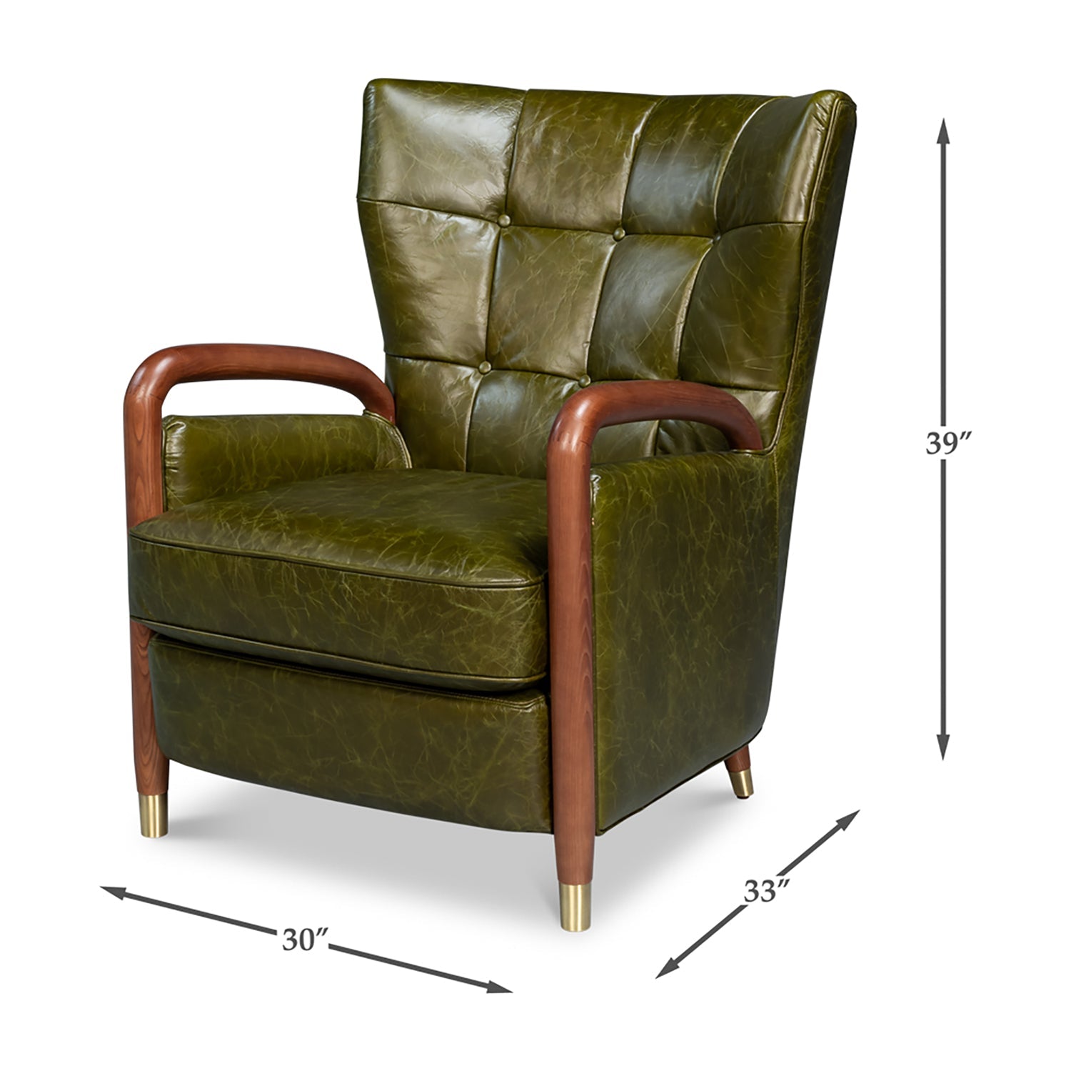 Armchair dimensions: width 30", depth 33", height 39".