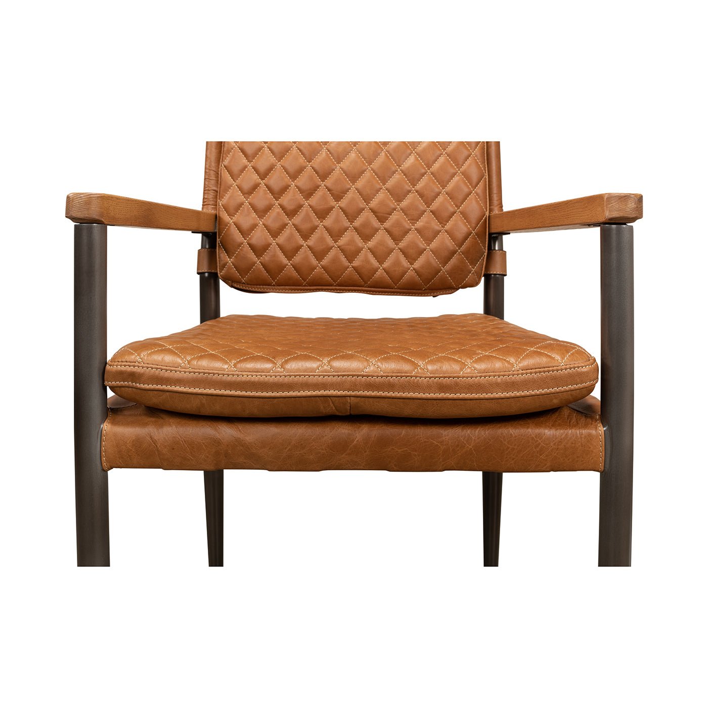 Close-up of Mid-Century armchair seat and armrest design.