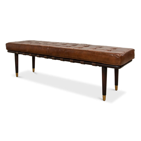 Mid Century Modern Leather Top Bench